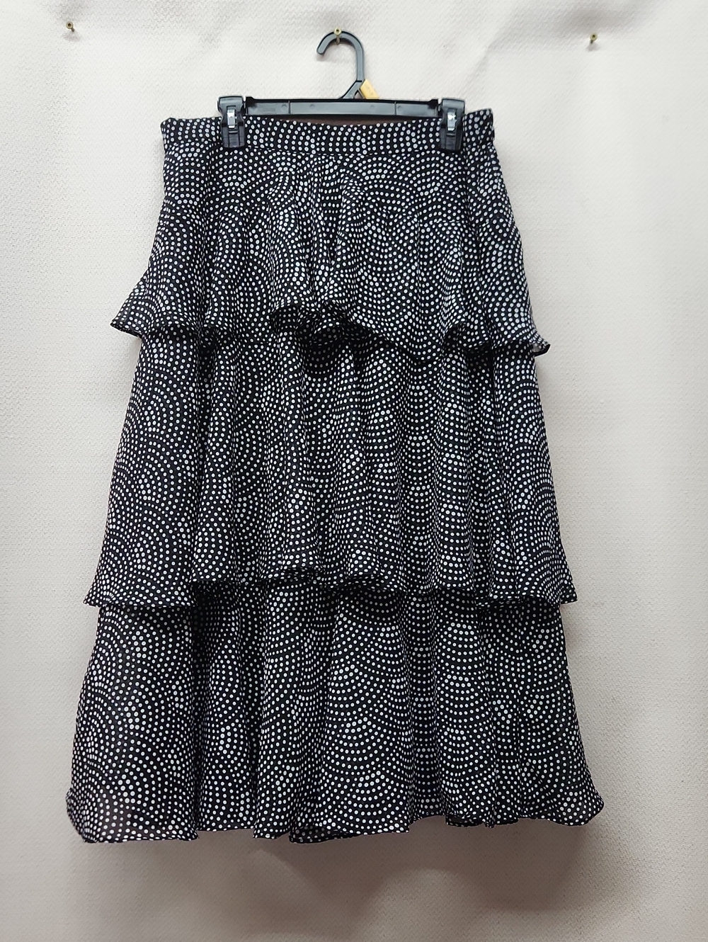T Tahari Black and White Polka Dot Tiered Maxi Skirt